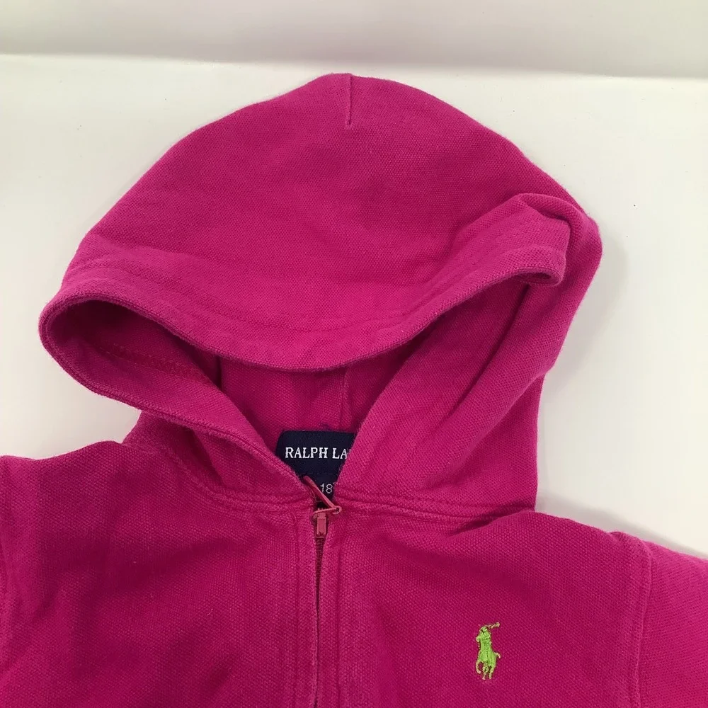 Ralph Lauren Pink Full Zip Hoodie Girls Size 18M Sweatshirt Pockets Long Sleeves